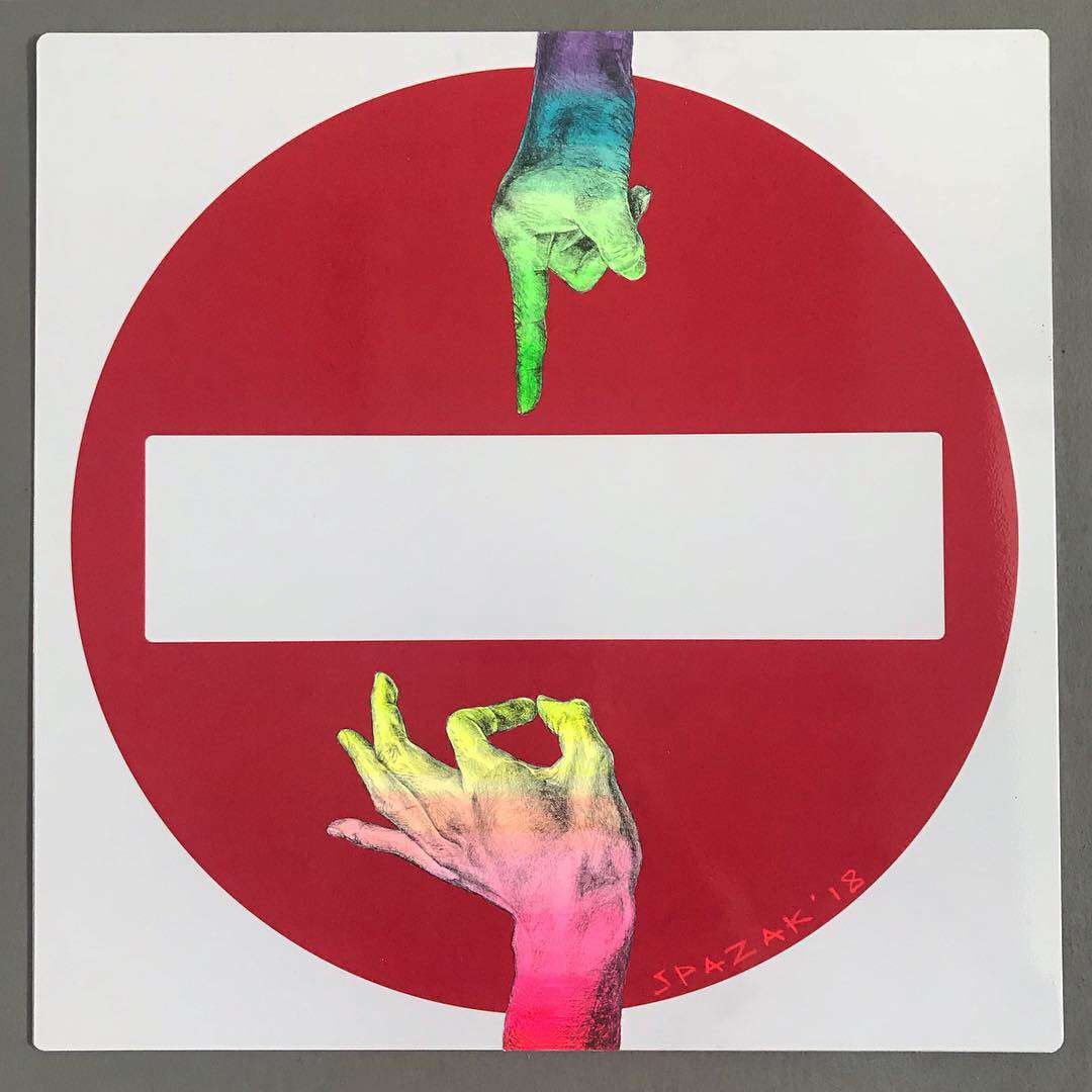 Acrylic and graphite on street signage in collaboration with Kult Gallery for Culture Cartel, 2018 C*ck Bl*ckers