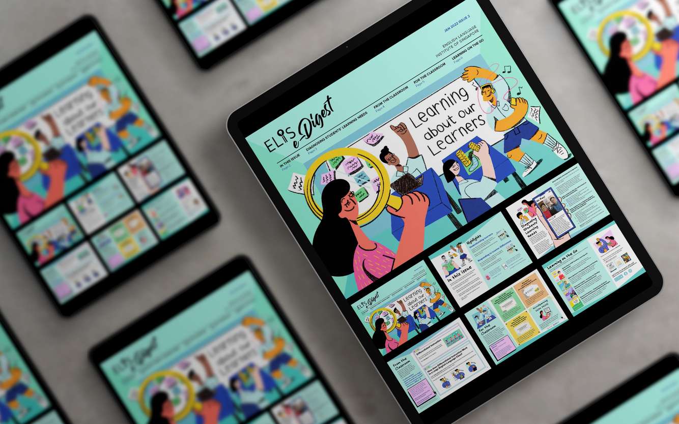 Illustration and layout design for ELIS e-Digest January 2022 edition with interactive elements ELIS e-Digest: Learning About Our Learners