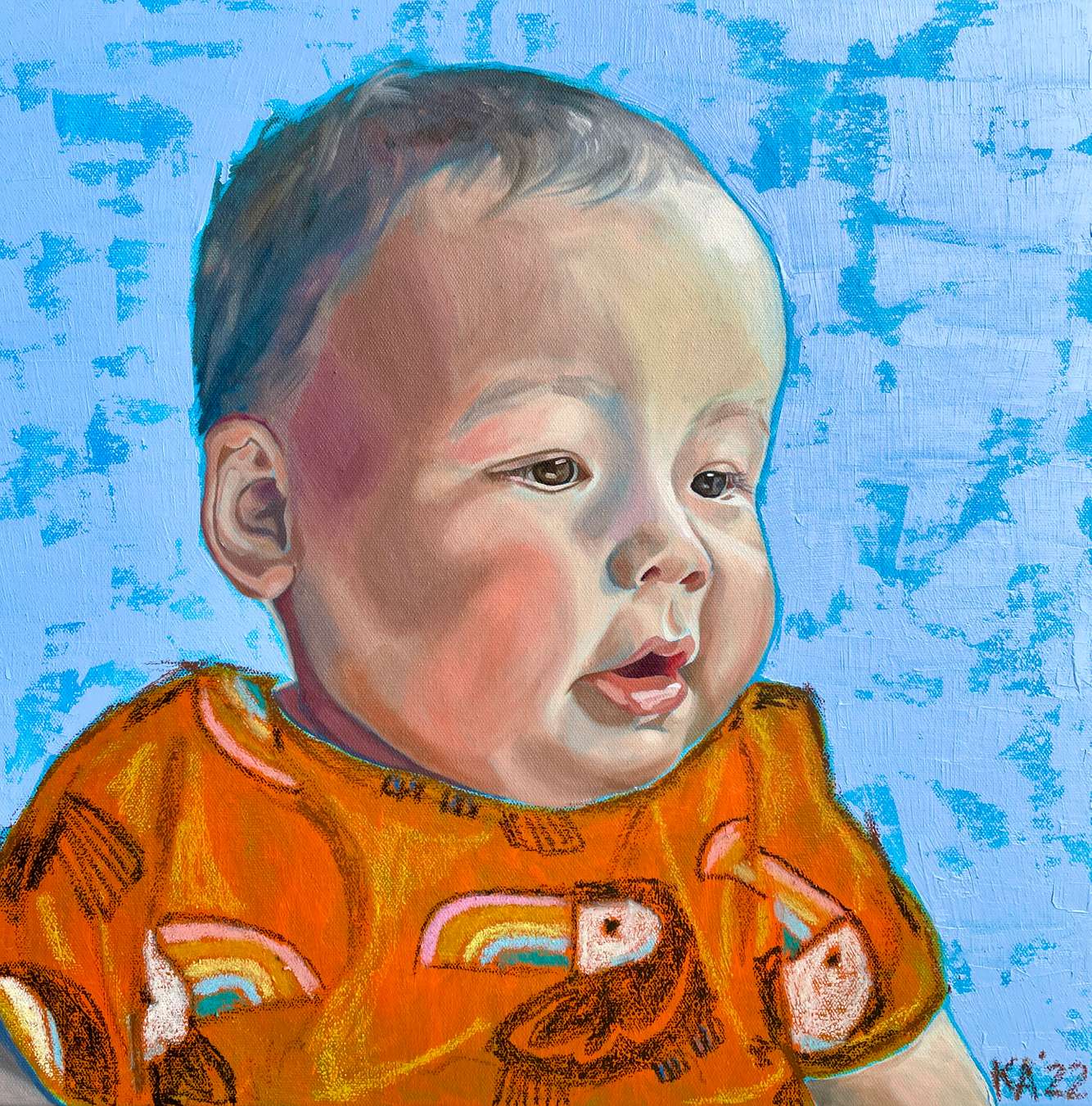 Oil paint and pastel on canvas, 18x18 inches, private commission2022 Otto