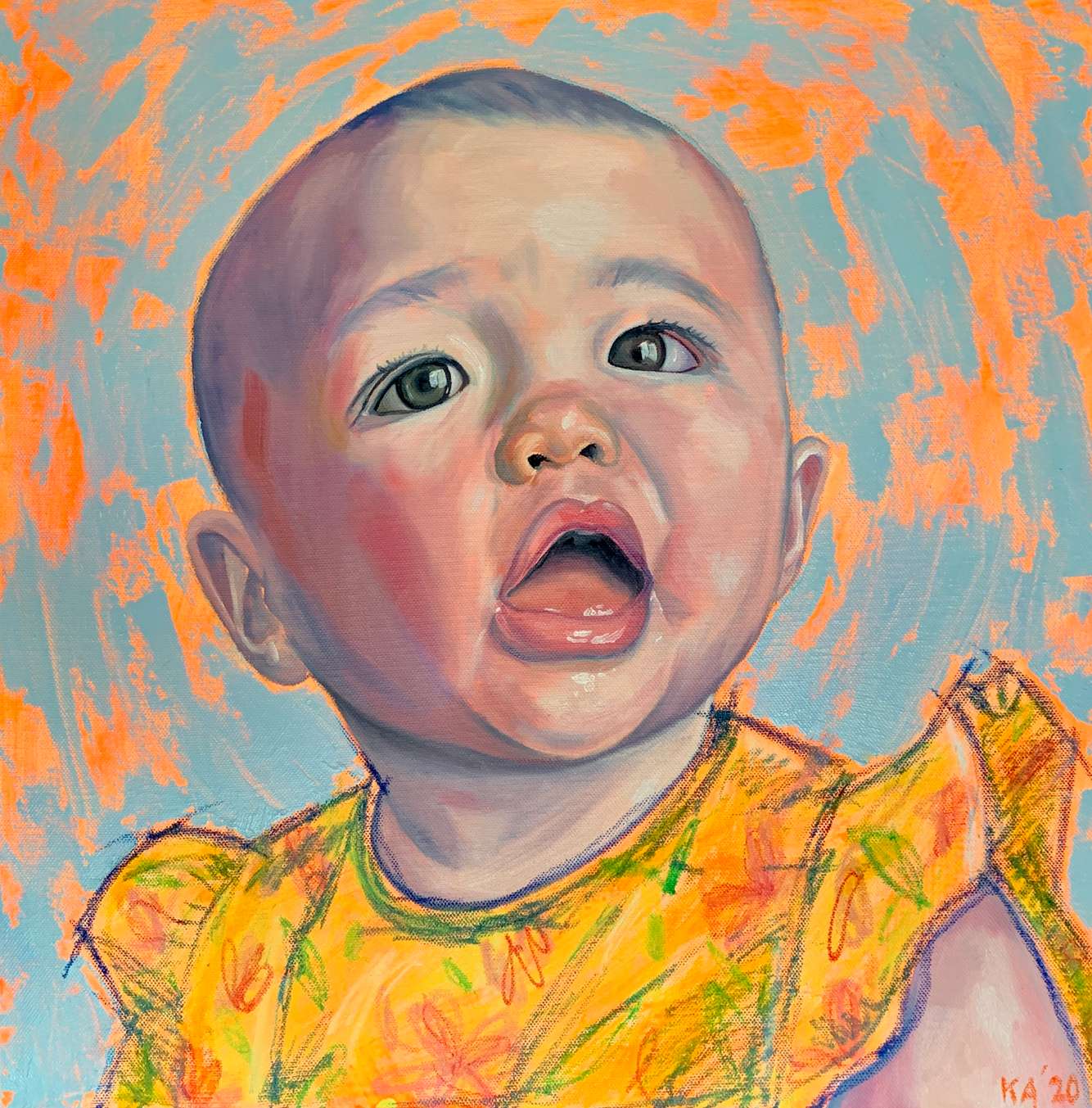 Oil paint and pastel on canvas, 24 x 24 inches, private commission, 2020 Myla