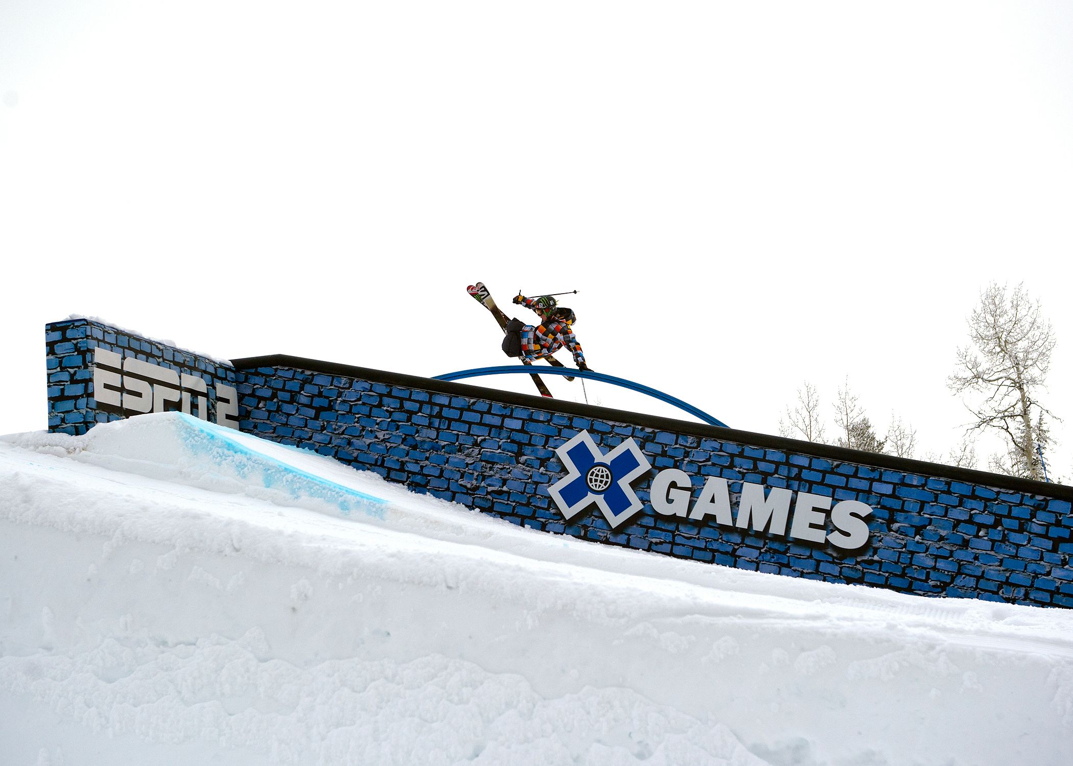 James Woods of England, slides a rail while competing in the Men's Ski Slopestyle finals during the 2013 Winter X Games in Aspen, Colorado on Sunday January 27, 2013.  Woods finished in eighth place. 1woodsjames2