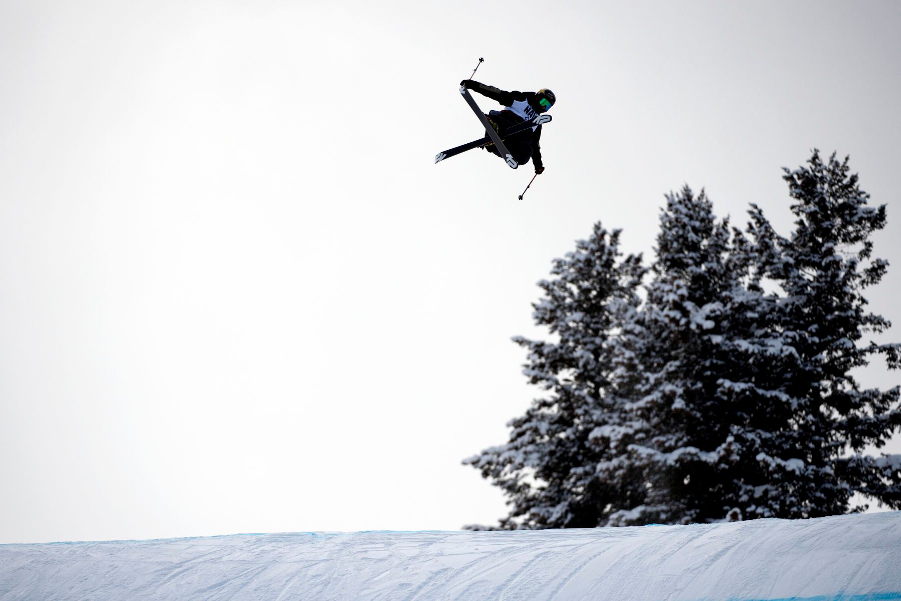 A competitor flies high while warming up prior to the Men's Ski Slopestyle Qualifier during X Games Aspen 2017 at Buttermilk Mountain on January 26, 2017 in Aspen, Colorado. 1x_games_aspen_2017161