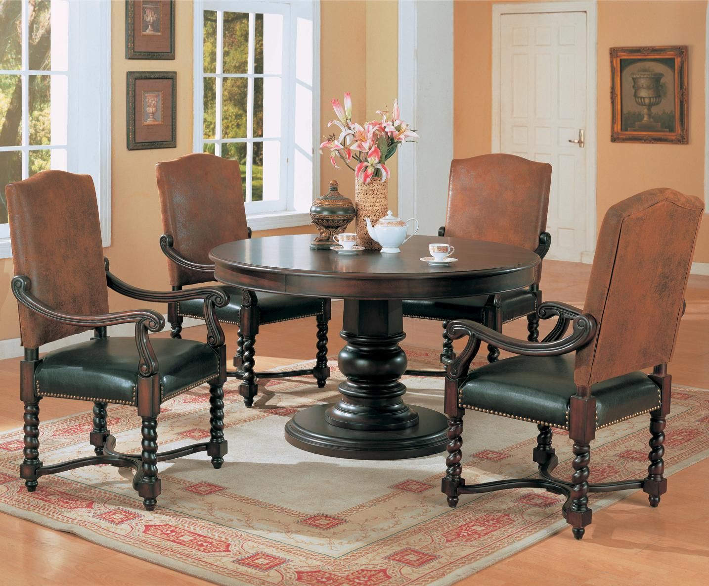 Coaster Dining Room Set Price Upon Request Call (631) 742-1351 for Best Price Guarantee The Riverside collection will give your dining room a refined traditional style that you will truly love. In rich dark wood, these pieces have sophisticated features, i