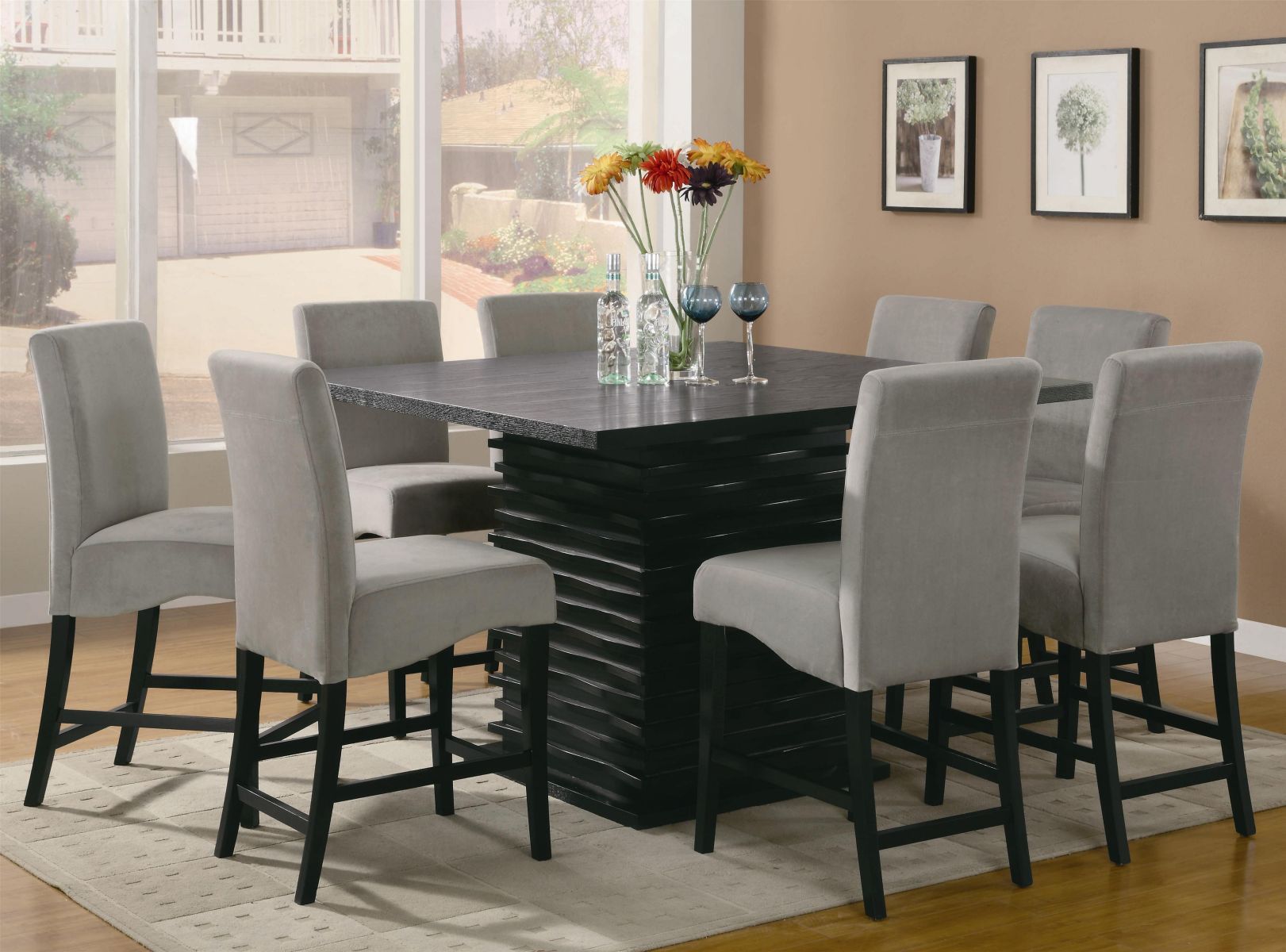 Coaster Dining Room Set  Price Upon Request Call (631) 742-1351 for Best Price Guarantee The Stanton collection will give your contemporary casual dining room a bold update. With its unique wave design and different chair options, you can mix and match to