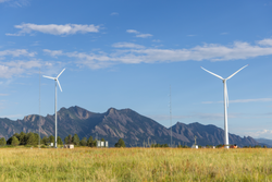 Wind turbines at NREL's Flatirons campus. Wind turbines