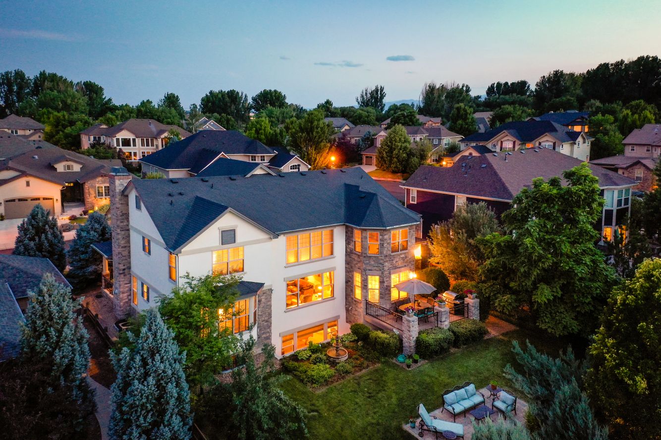 Twilight drone images highlight a homes character Real Estate Twilight Drone Photography