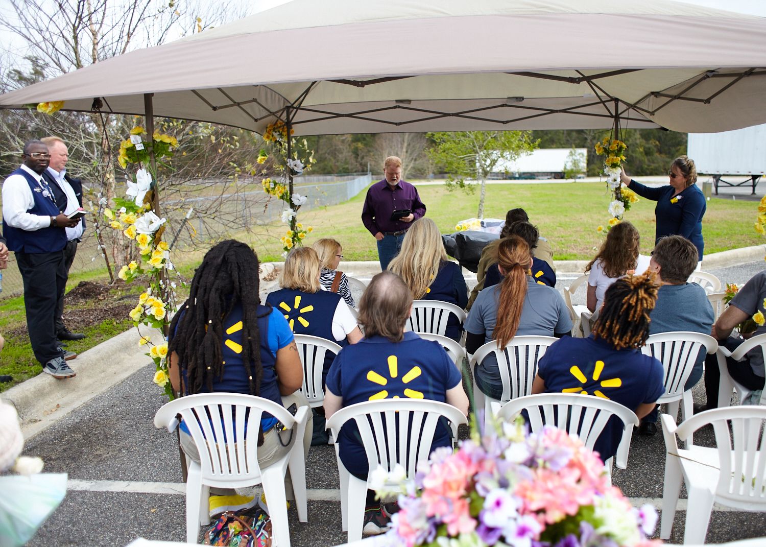 David Leading a Memorial Service for a Departed Wal-Mart Employee