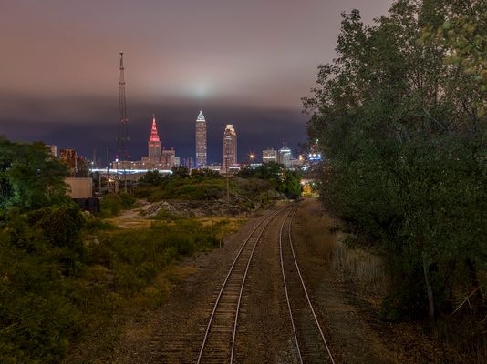 Rail Tracks and Downtown, Cleveland 2019