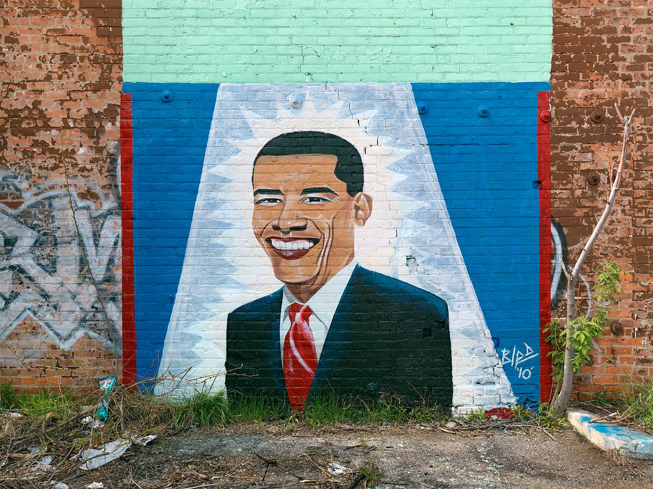 Obama portrait painted by Bird, Gratiot Avenue, Detroit 2011