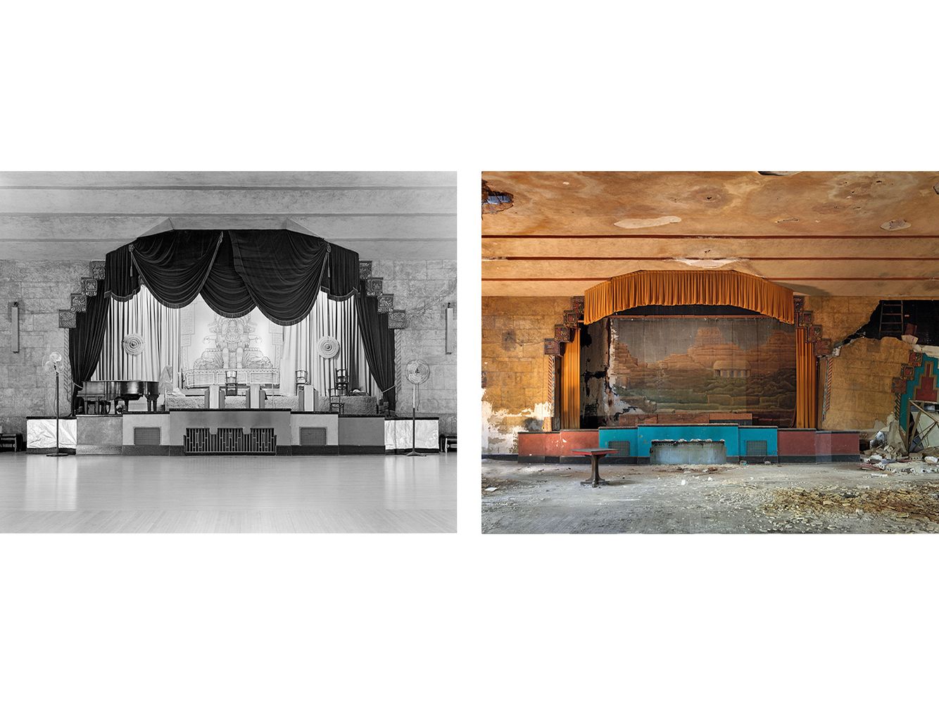 The Vanity Ballroom was one of the main venues in Detroit that highlighted such Big Band luminaries as Benny Goodman, Duke Ellington, and Tommy Dorsey. When I photographed it in 1973 it had already lost much of its appeal, booking events only occasionally. Stage, Vanity Ballroom, 1024 Newport, Detroit, 1973-2010