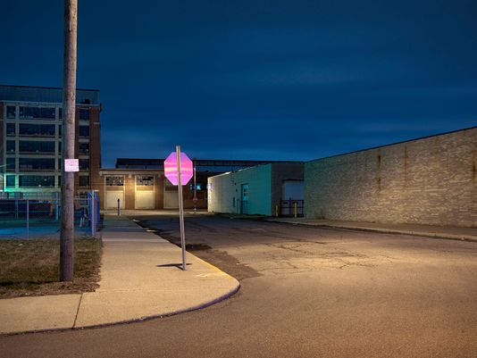 Pink Stop sign, Eastside, Detroit 2017