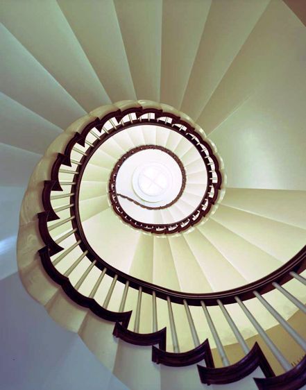Looking up spiral staircase, Georgetown residence