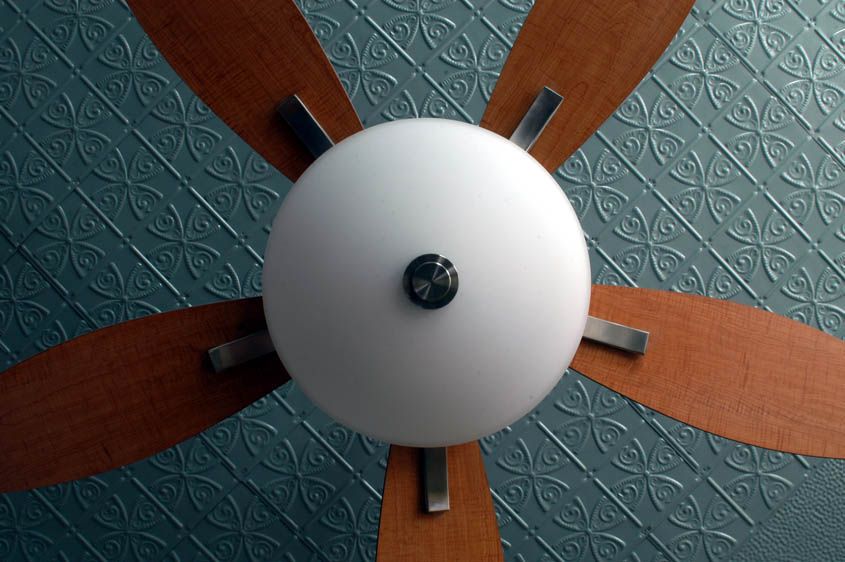 Ceiling fan with tin ceiling, Patterson Park townhome
