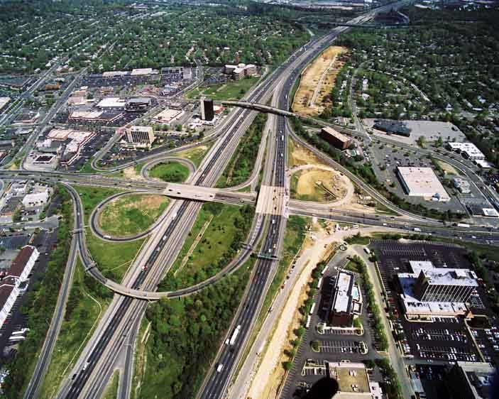 Interchange at I-95 and Franconia Road, aerial view looking north