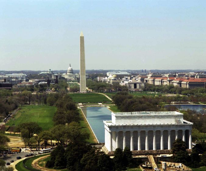 DC aerial  - looking east from Lincoln Memorial toward Capitol