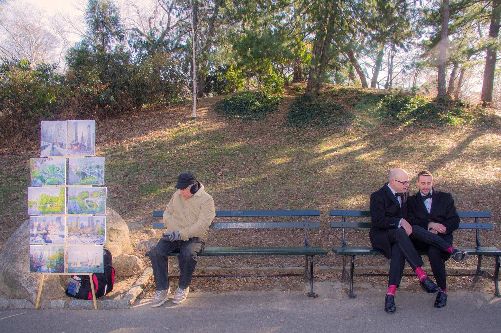 Grooms Wearing Red Socks  Artist Feeding Friendly Squirrel