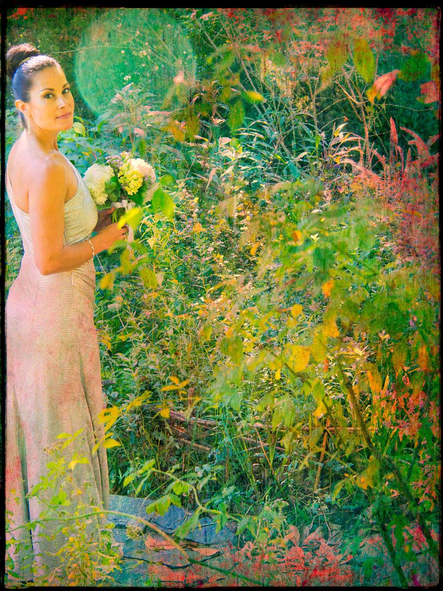 Central Park, NY Bride Holding Flowers Bokeh Texture