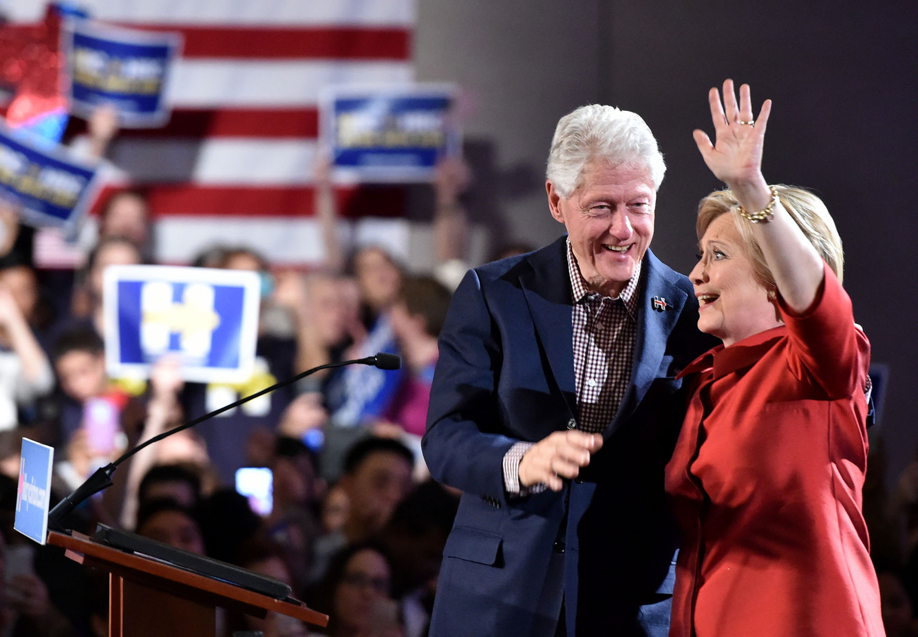 Hillary and Bill Clinton arrive for a campaign event in Las Vegas.