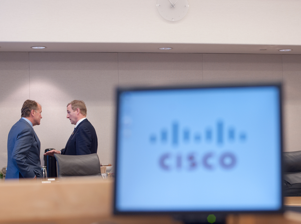 IRISH GOVERNMENT: Prime MInister of Ireland (R) speaks with Cisco CEO