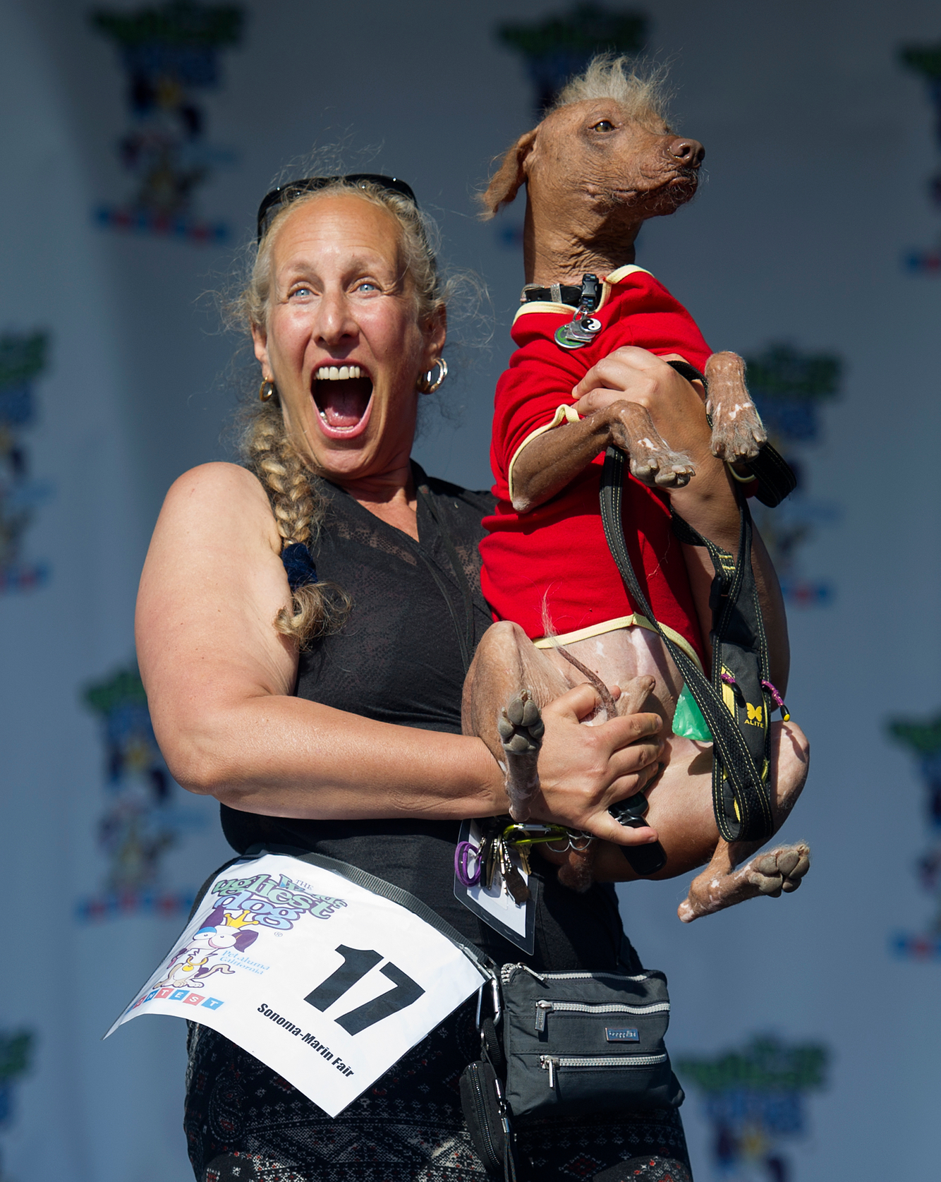 UGLY DOGS: A contestant displays her dog in the World's Ugliest Dog competition