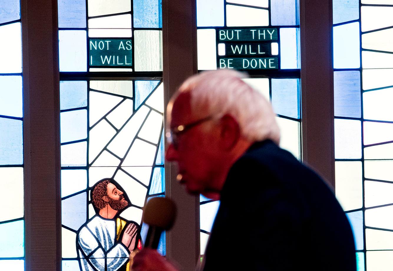 Bernie Sanders speaks at a church during a campaign event in Oakland, California.