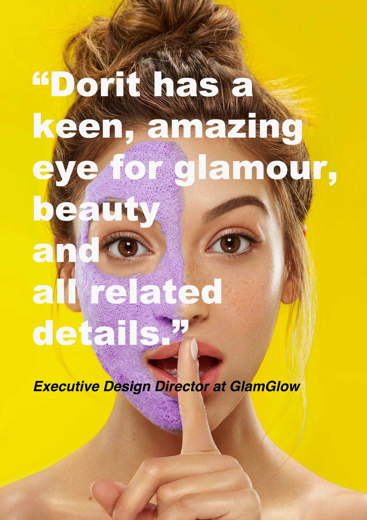 MODEL Wearing a purple facemask on only half of her face, posing for GlamGlow_Instamud_half_face_dorit_thies_0296_4 copy.jpg