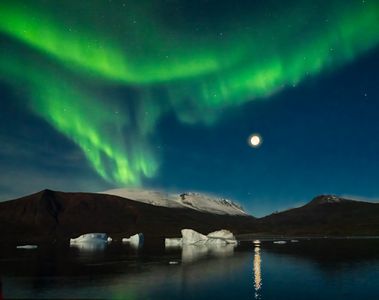 Northern Lights & Moonrise, Scoresby Sound, East Greenland
