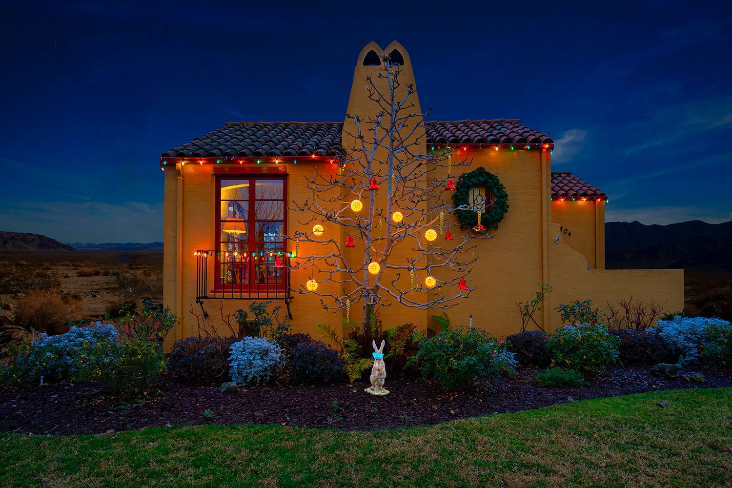 Archival Pigment print on photo rag paper from the Virtually No Place Like Home (for the Holidays) series Masked Bunny House