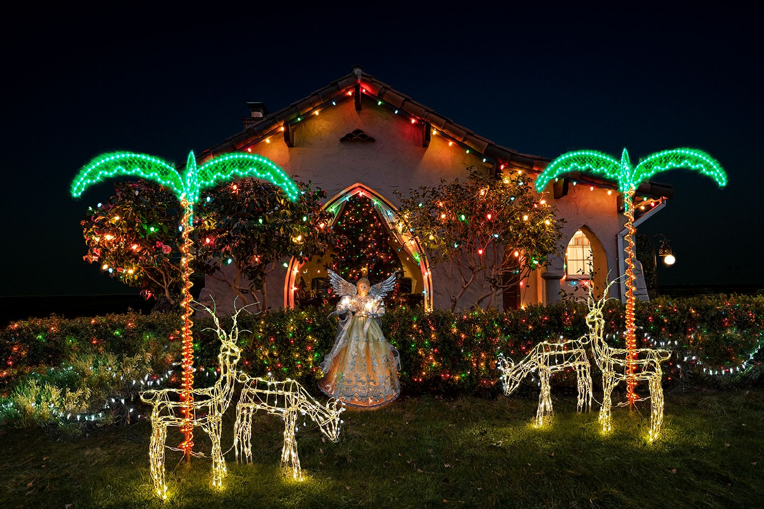 Archival Pigment print on photo rag paper from the Virtually No Place Like Home (for the Holidays) series Palm Tree Christmas House