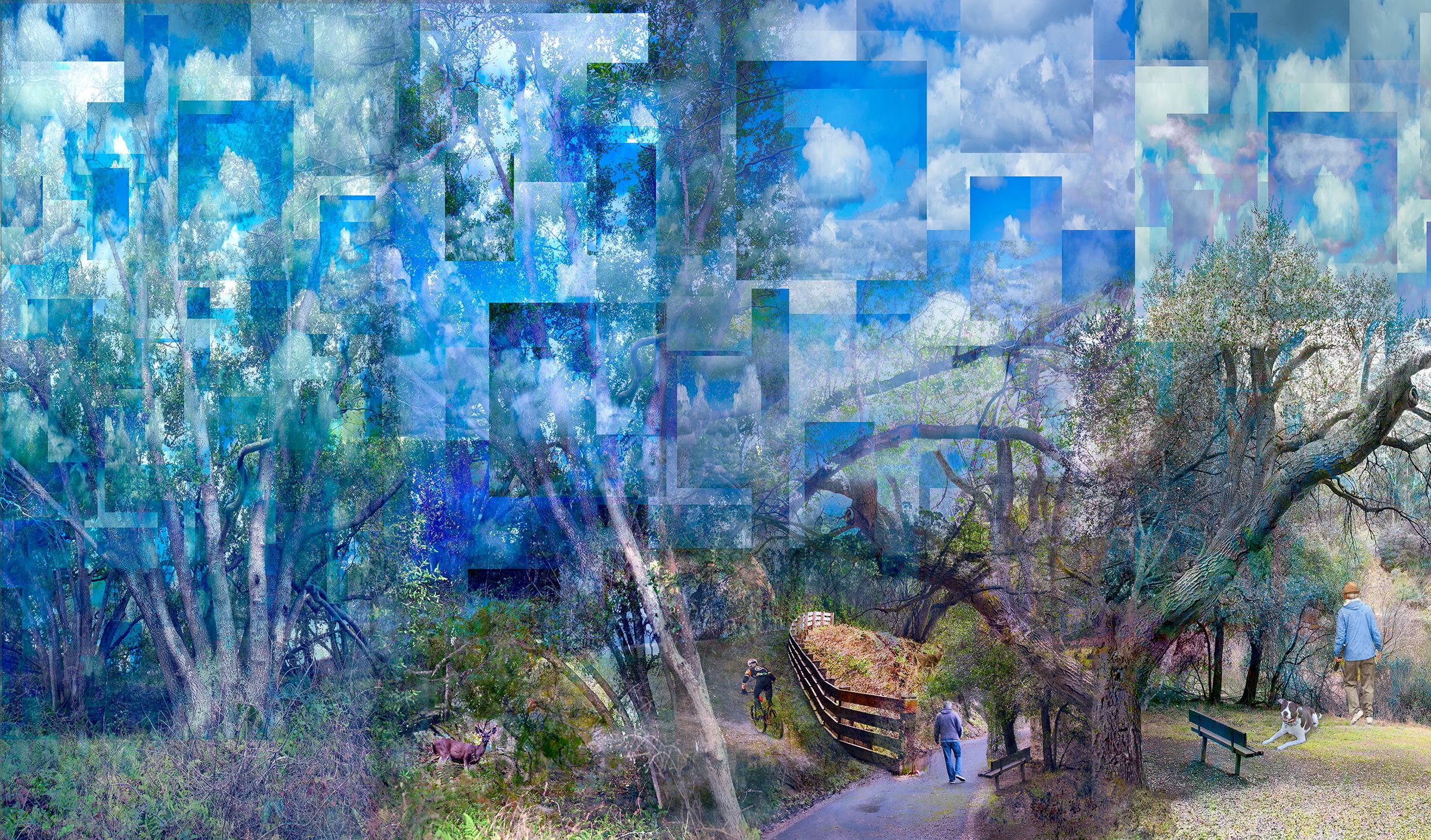 Public Art Commission awarded by the Alameda County Art Commission.  Utility boxes covered with 3M Vehicle Wrap material (detail) Castro Valley Sky 2