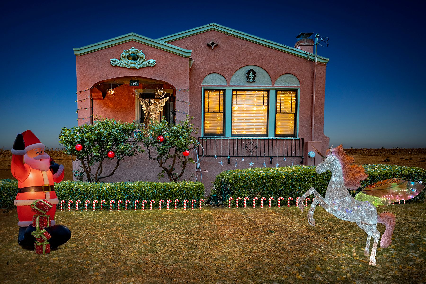 Archival Pigment print on photo rag paper from the Virtually No Place Like Home (for the Holidays) series Candy Cane House