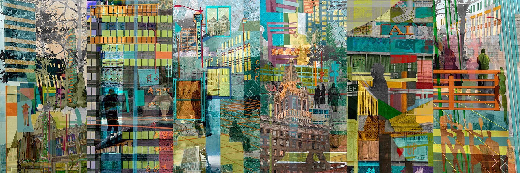 Dye sublimation print on metal                                       30" x 90" New Downtown