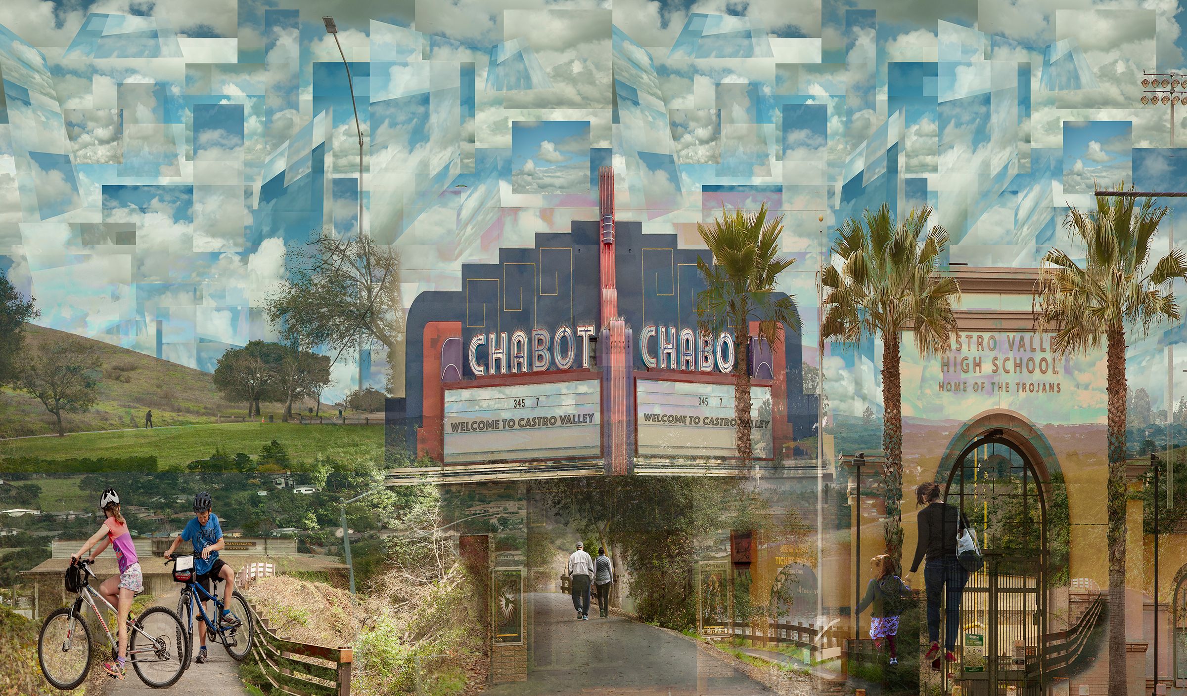 Public Art Commission awarded by the Alameda County Art Commission.  Utility boxes covered with 3M Vehicle Wrap material (detail) Castro Valley Sky 4