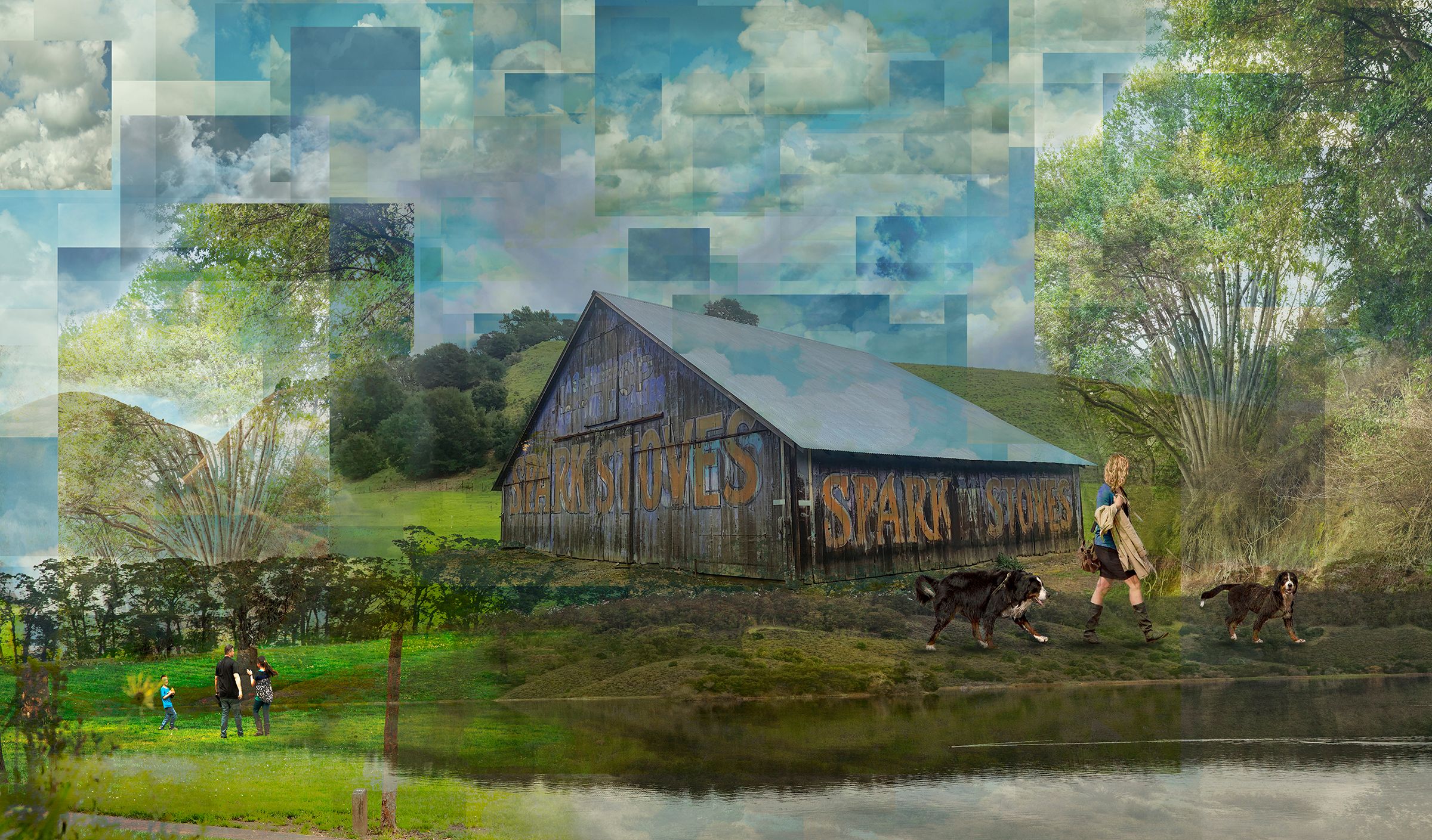 Public Art Commission awarded by the Alameda County Art Commission.  Utility boxes covered with 3M Vehicle Wrap material (detail) Castro Valley Sky 6