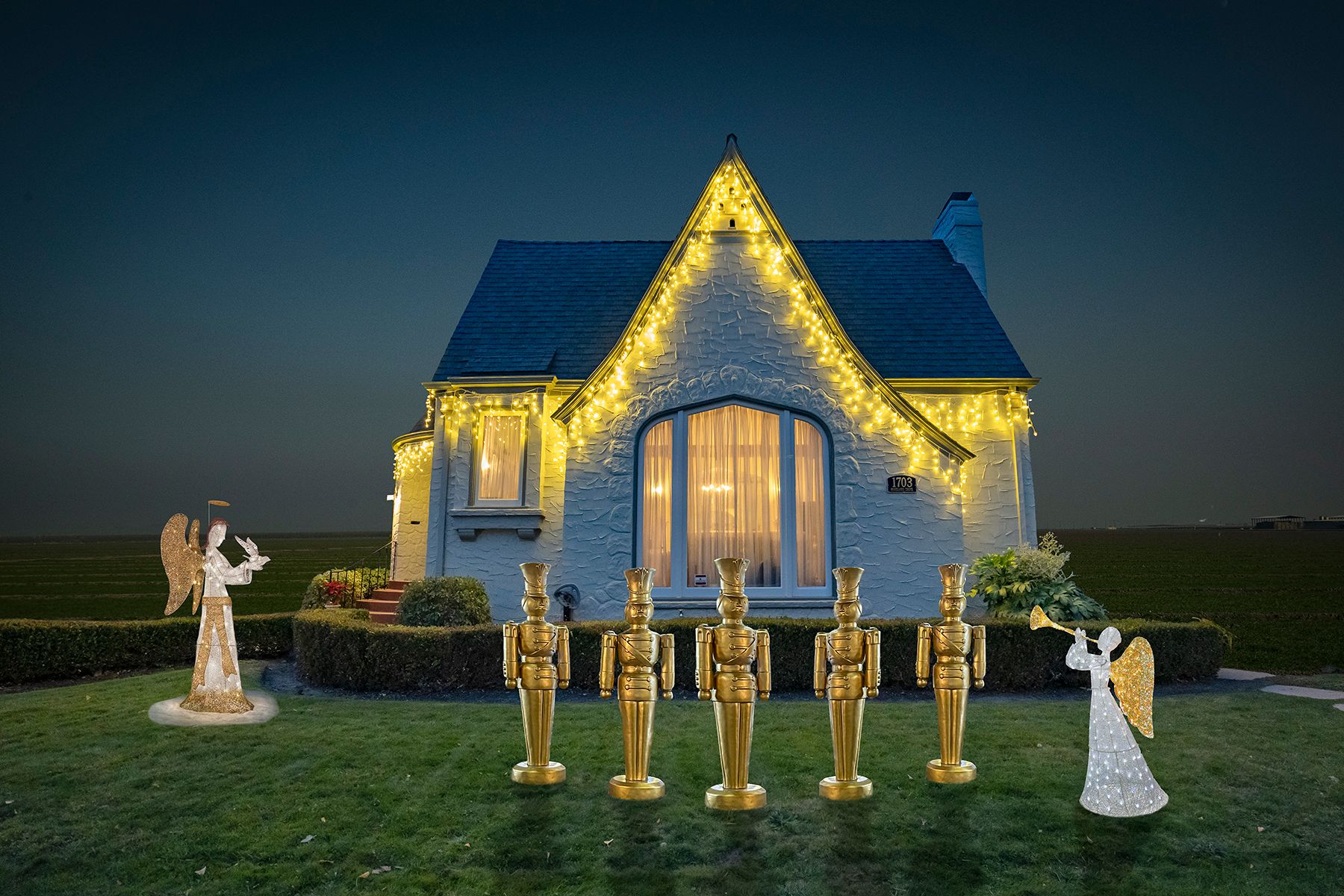 Archival Pigment print on photo rag paper from the Virtually No Place Like Home (for the Holidays) series Gold Soldier House