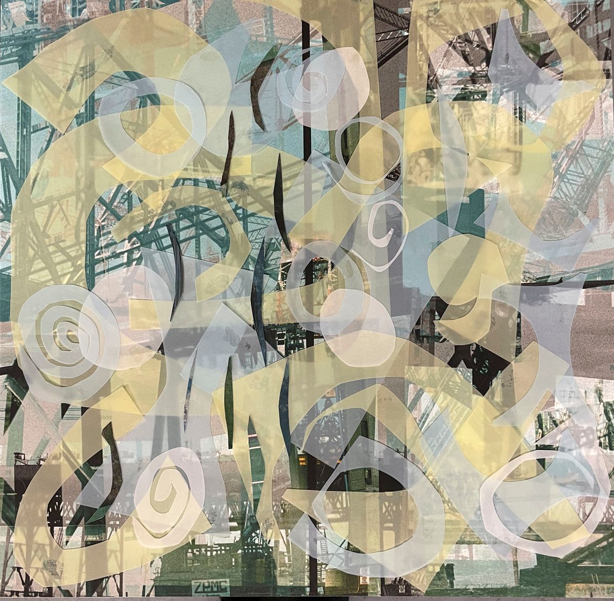 Archival Pigment prints, paper, vellum collage  on board Riff 1