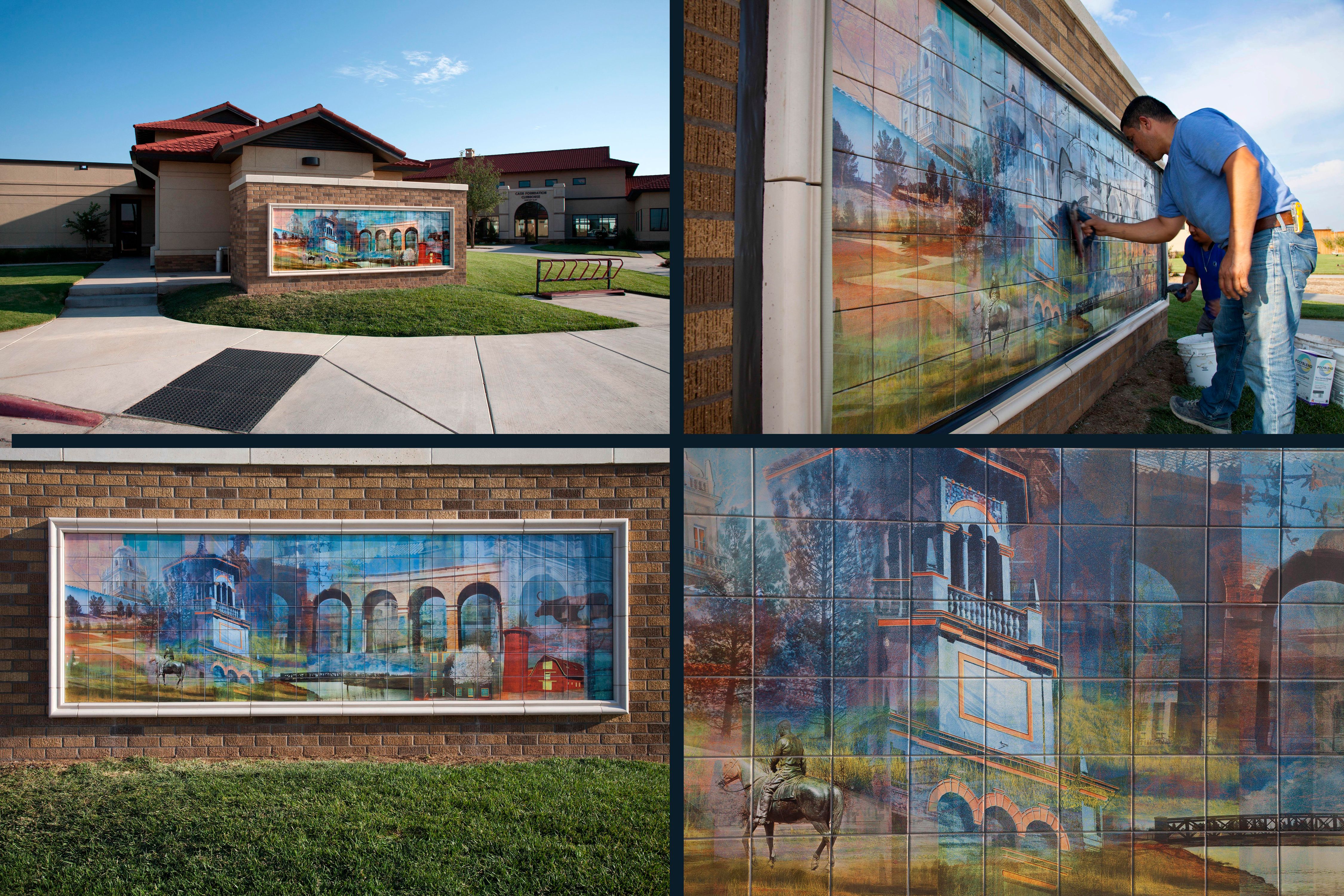 Tile Mural 4'x 12' -A public art commission depicting the Texas Tech campus Texas Tech University -Installation view and Detail