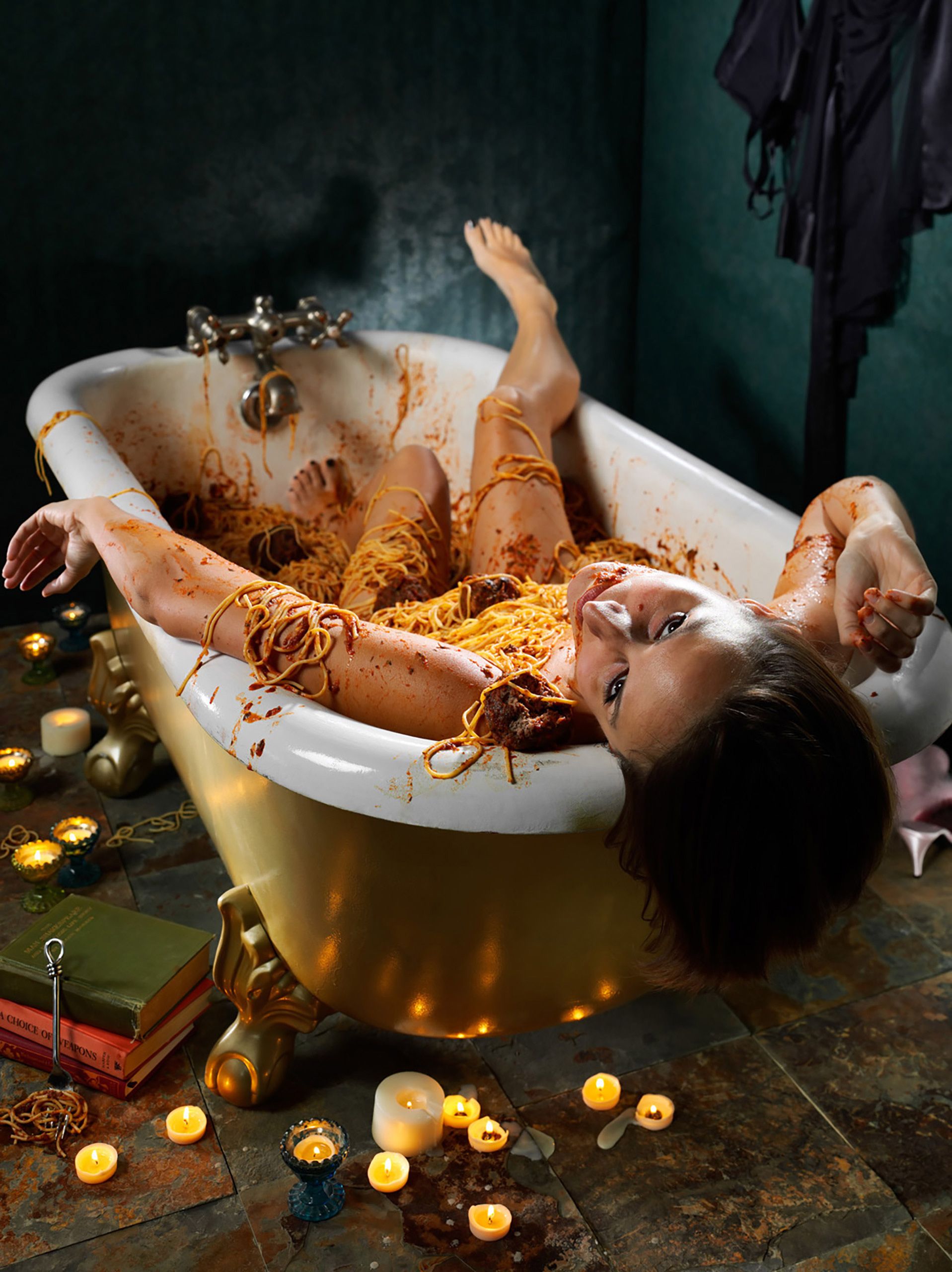 Marah covered in pasta