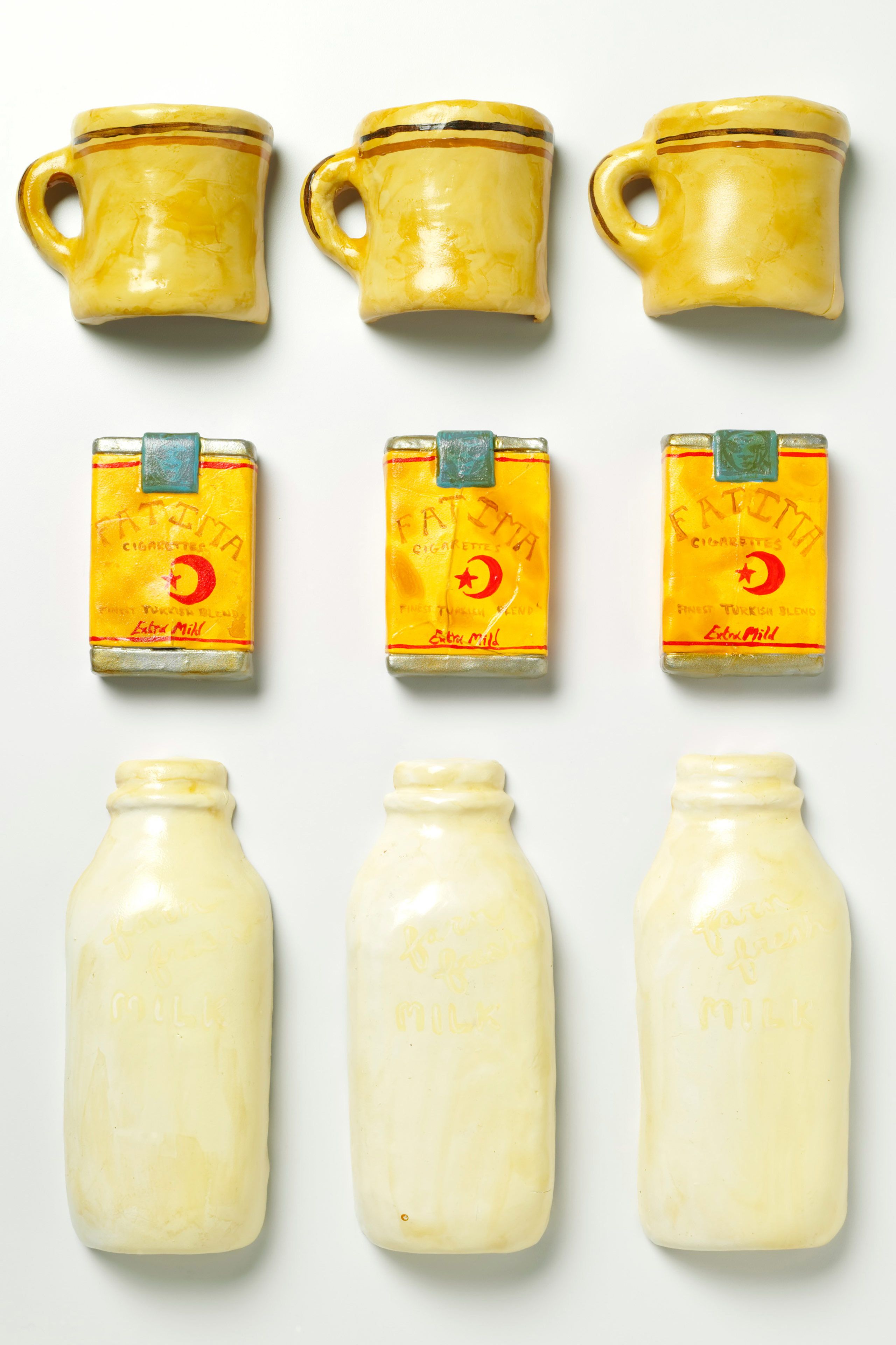 wall mounted polymer clay sculpture Coffee, Cigs, Milk