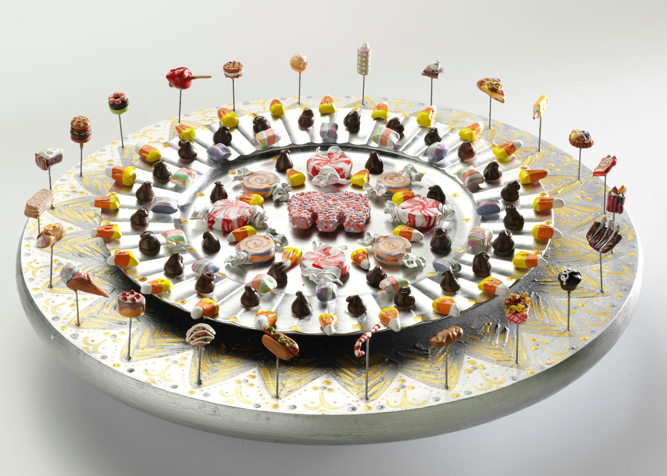 wall mounted polymer clay and wood sculpture Silver Halo with Elephant