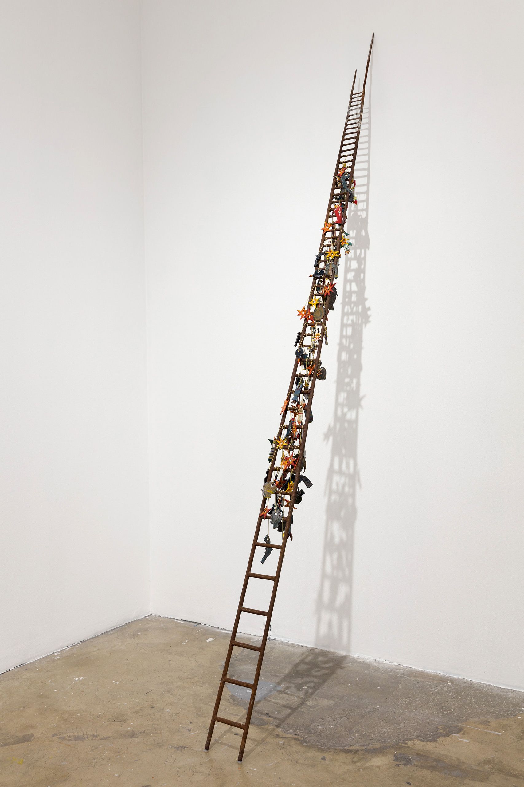 sculpture of steel, brass wire and ceramic tiles Steel Ladder with Ceramic Milagros