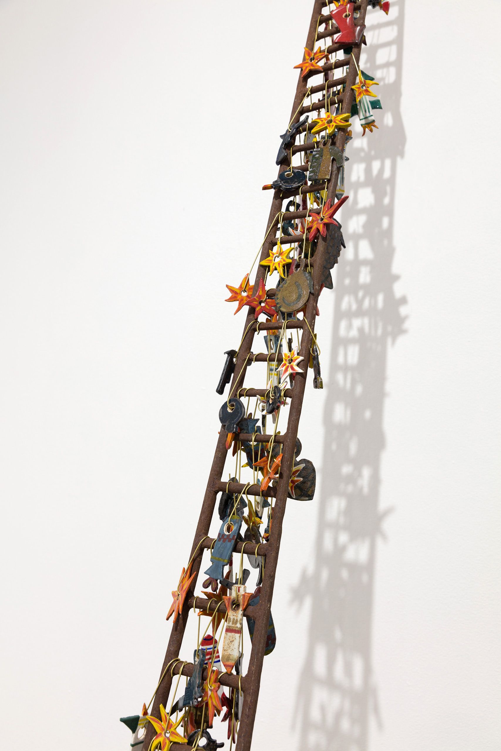 sculpture of steel, brass wire and ceramic tiles Steel Ladder with Ceramic Milagros