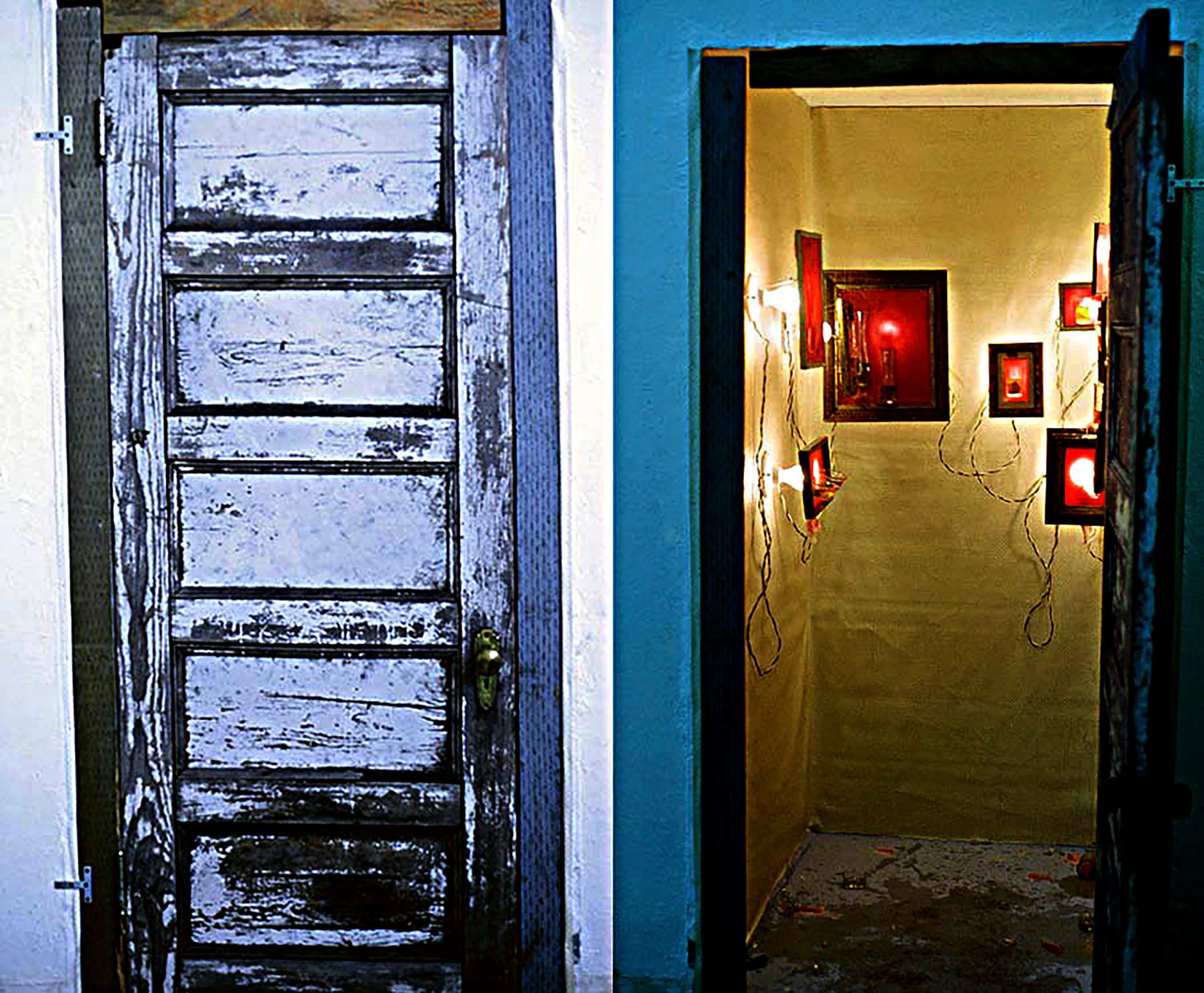 viewer activated installation of photographs oil and garlic embedded in melting wax  Hall closet melting wax