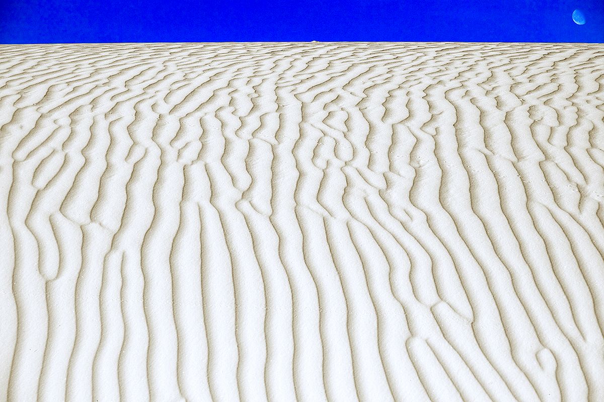 30 x 45 inches. Edition of 7. Dye sublimation onto aluminum Dibond with integrated wall-mounts. Framed in Aluminum Art Box 2” deep.
 WHITE SAND MOON