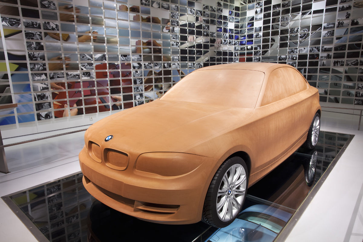 Germany,Bavaria,Munich,BMW Museum, BMW 1 series  clay model on display. Alamy # BY20BR BMW 1 series  clay model on display