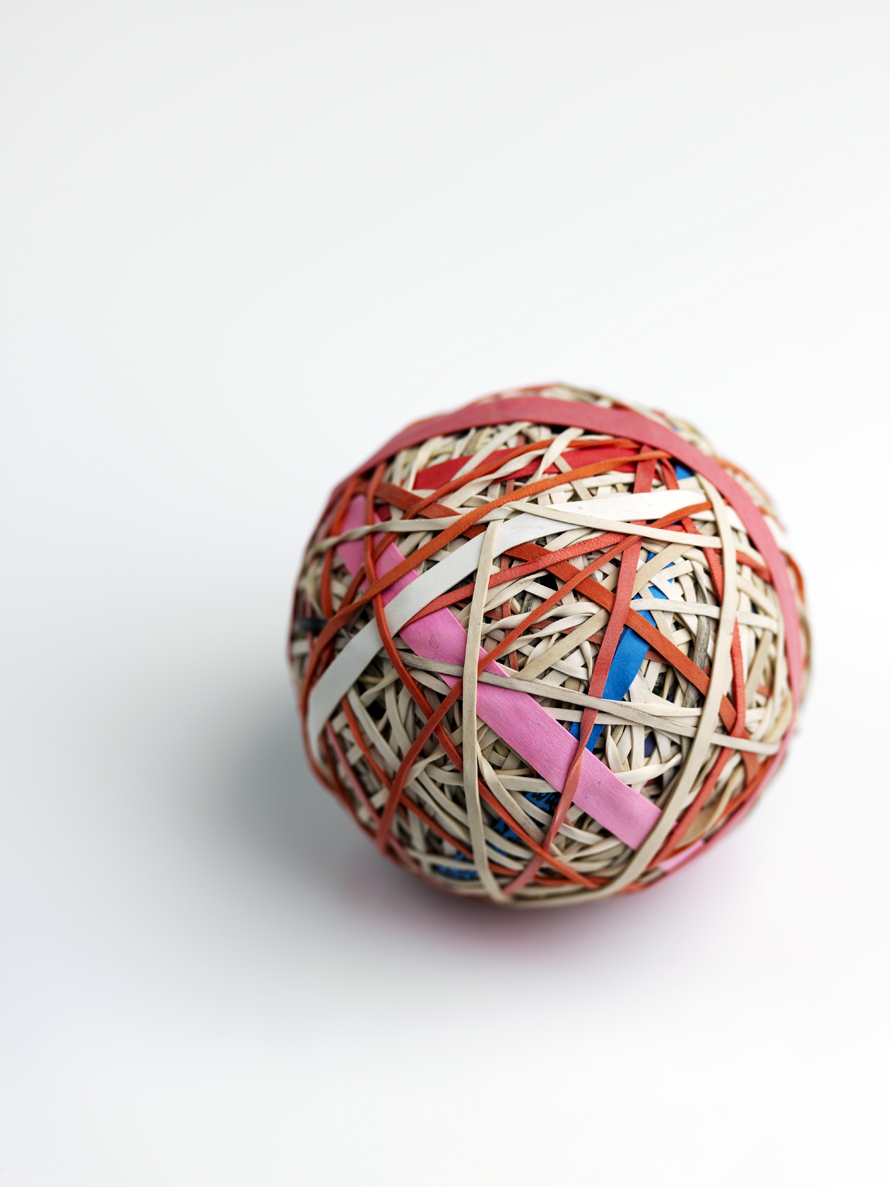 rubber bands made into a ball. Alamy # D0N4YN rubber bands made into a ball