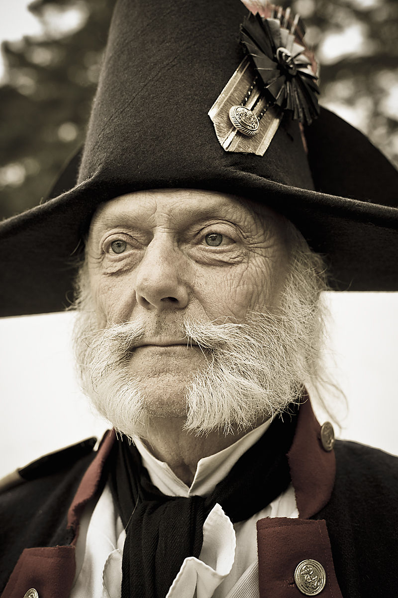 War of 1812 re-enactment of the Battle of Stoney Creek. Portrait of British naval officer. Canada,Ontario,Stoney Creek. War of 1812 re-enactment of the Battle of Stoney Creek