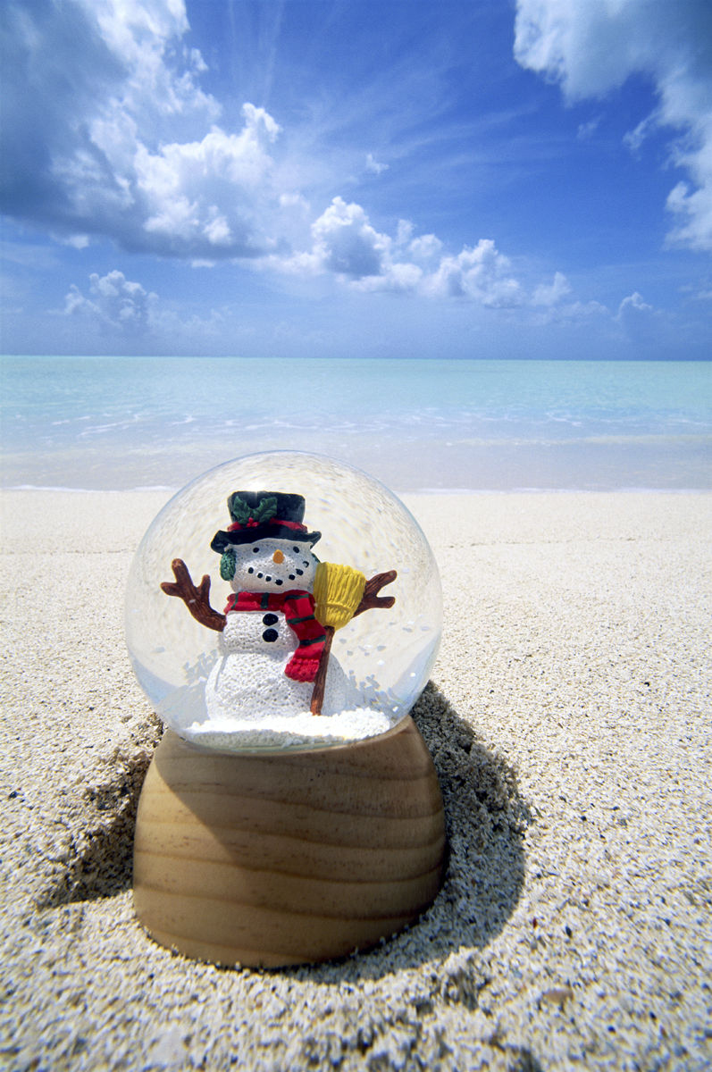 Antigua, Jolly BeachSnowglobe on beach at surfs edge with water and sky. Getty Images #10197189 Antigua, Jolly BeachSnowglobe on beach at surfs edge with water