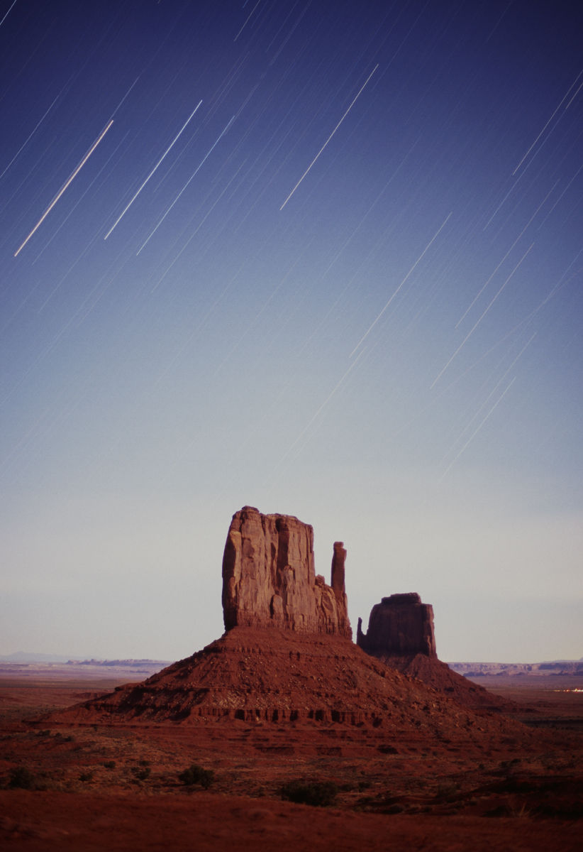USA, Arizona, Monument Valley,star trails over the Mittens. Getty Images # 73273008 USA, Arizona, Monument Valley