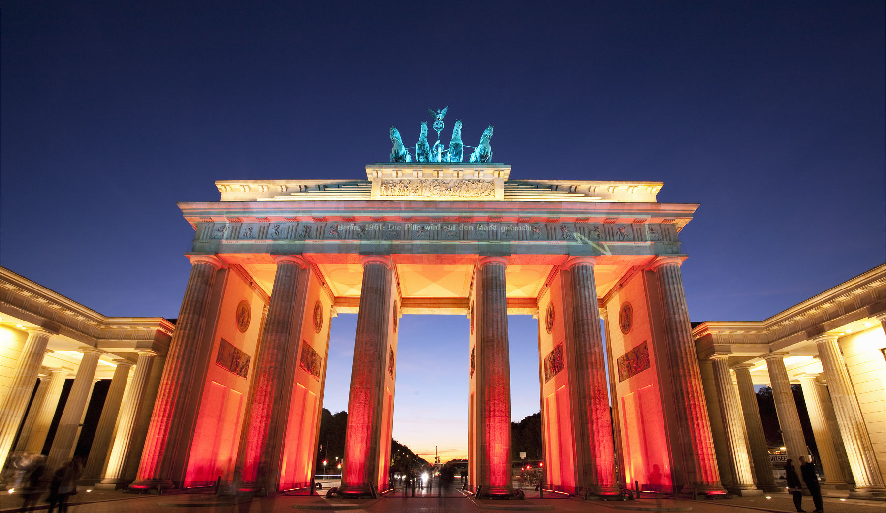 Germany,Berlin,Brandenburg Gate illuminated at dusk during the Festival of Lights. Getty Images #107773453 Brandenburg Gate